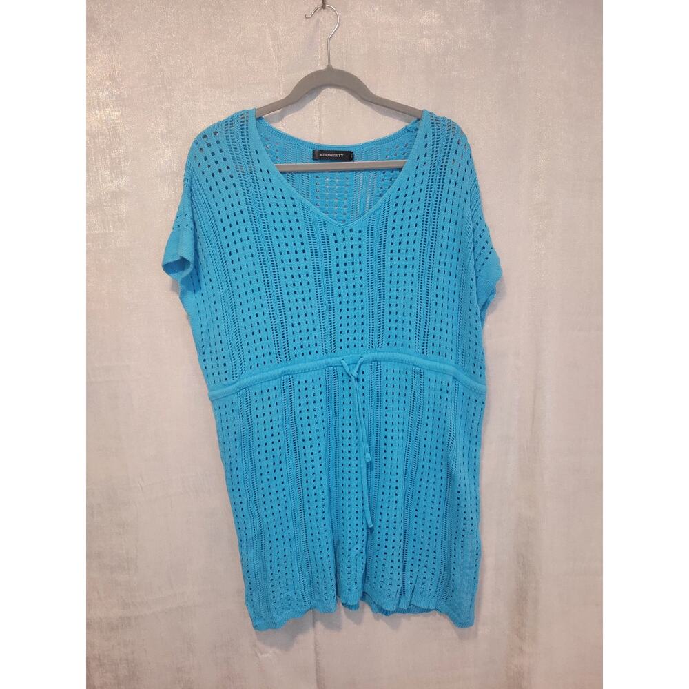 Merokeety Ocean Blue Swimsuit‎ Sweater Short Sleeve XL Tunic Coverup Beach Vacay